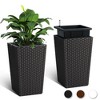 Tall Planter Set of 2 Large Rattan Flower Pot with 2 Trays & a Water Level Monitor & Wheels Outdoor and Indoor for Patio, Porch, Living Room - 3 of 4
