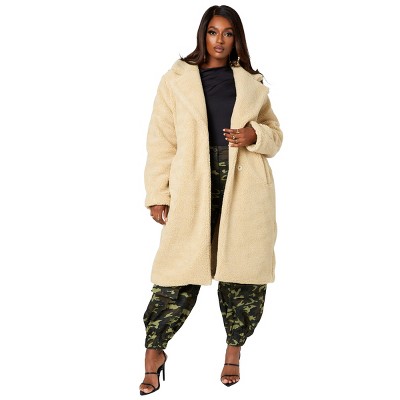 Rebdolls Women's Plus Size High Pile Fleece Lapel Collar Teddy Coat ...