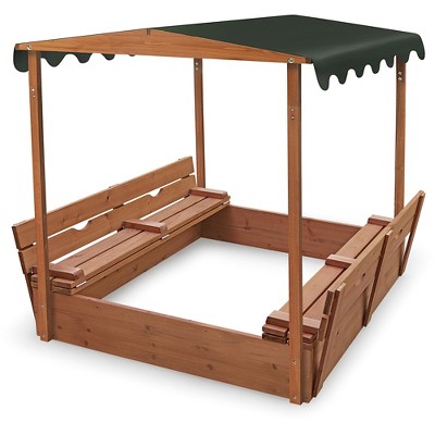 Badger Basket Covered Convertible Cedar Sandbox with Canopy and Two Bench Seats