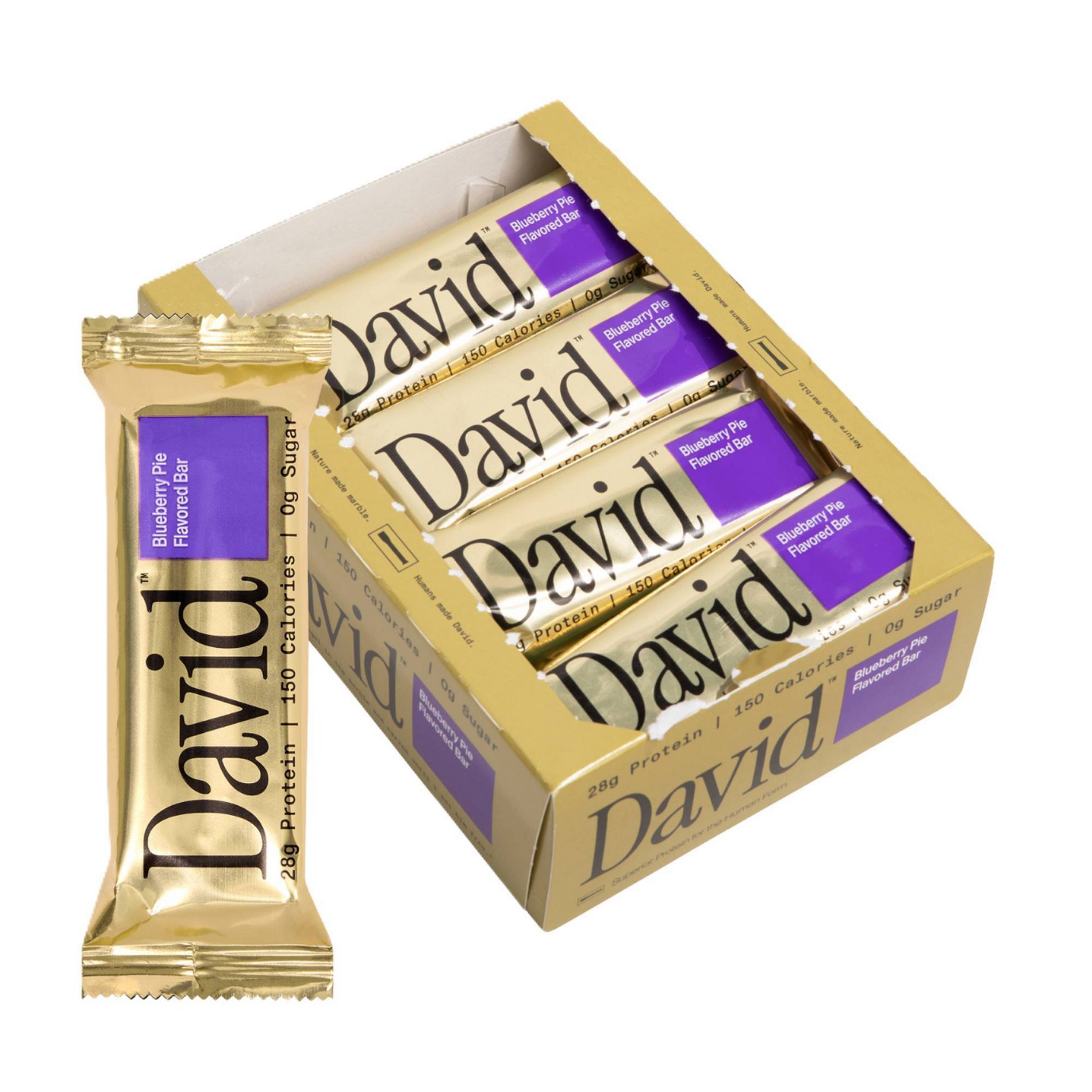 David Protein Gold Blueberry Pie High Protein Bars - 28g Protein - 12ct: Net Weight 62g, Creamy Consistency, Ready to Eat