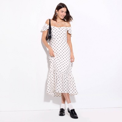 Женские платья Wild Fable Women's Flutter Short Sleeve Midi Dress - Wild Fable™ White Polka Dots XXL — фото 3