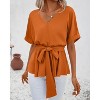 Imily Bela Women Summer V Neck Blouse Casual Short Sleeve Belted Tee Tops - 4 of 4