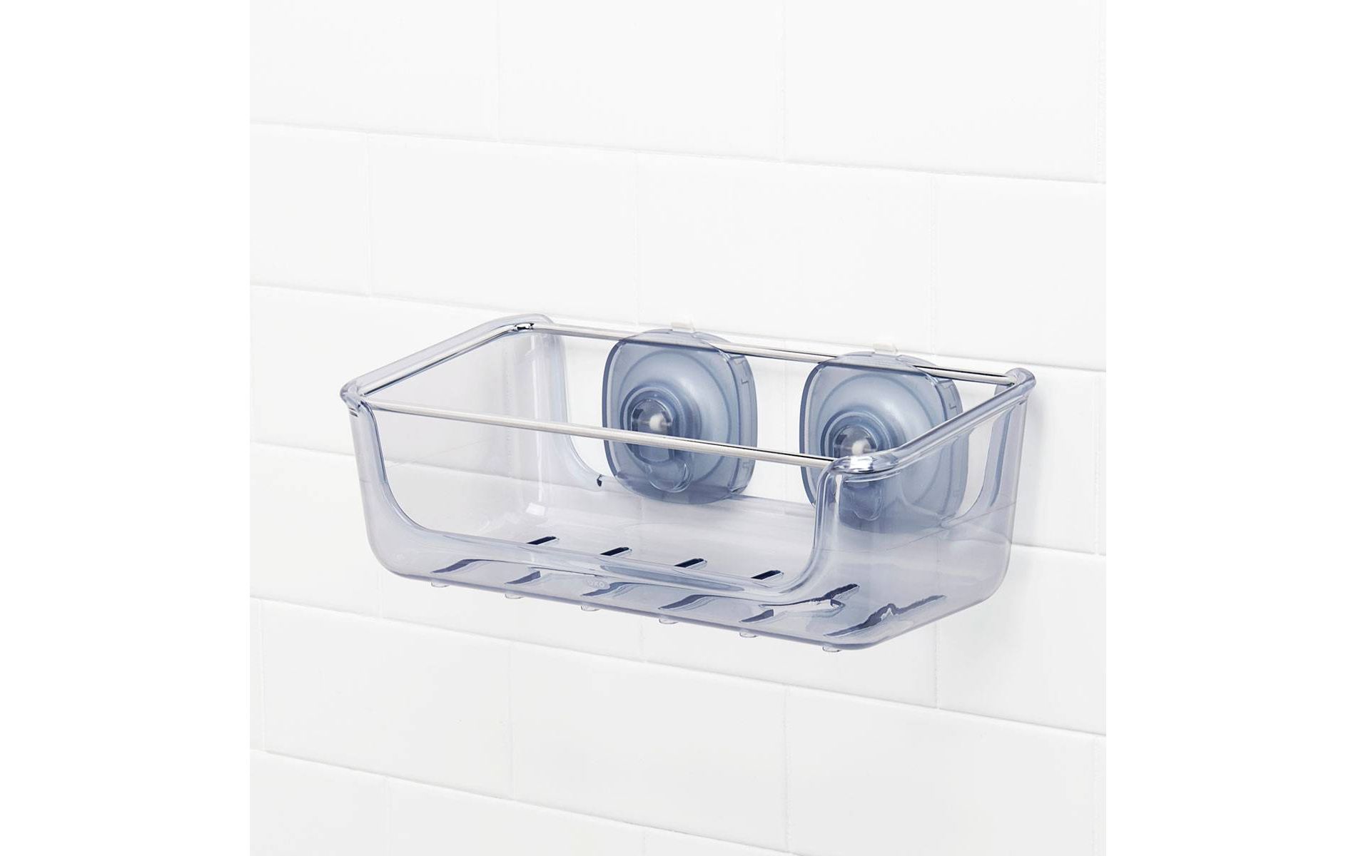 OXO Stronghold Suction Large Basket: Stainless Steel & Plastic Shower Organizer with Suction Grip