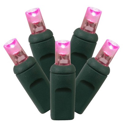 Vickerman 50ct Commercial Grade LED Wide Angle Mini Christmas Lights Pink - 24' Green Wire