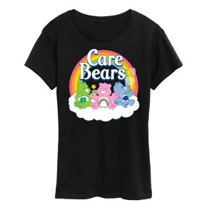 Women's - Care Bears - Trio Sitting On Clouds and Rainbow with Logo Short Sleeve Graphic T-Shirt - 1 of 4