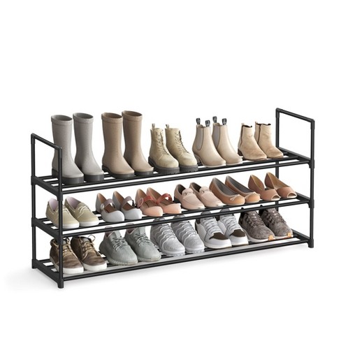 4 Tier Shoe Rack Black Metal With Natural Wood - Brightroom™ : Target