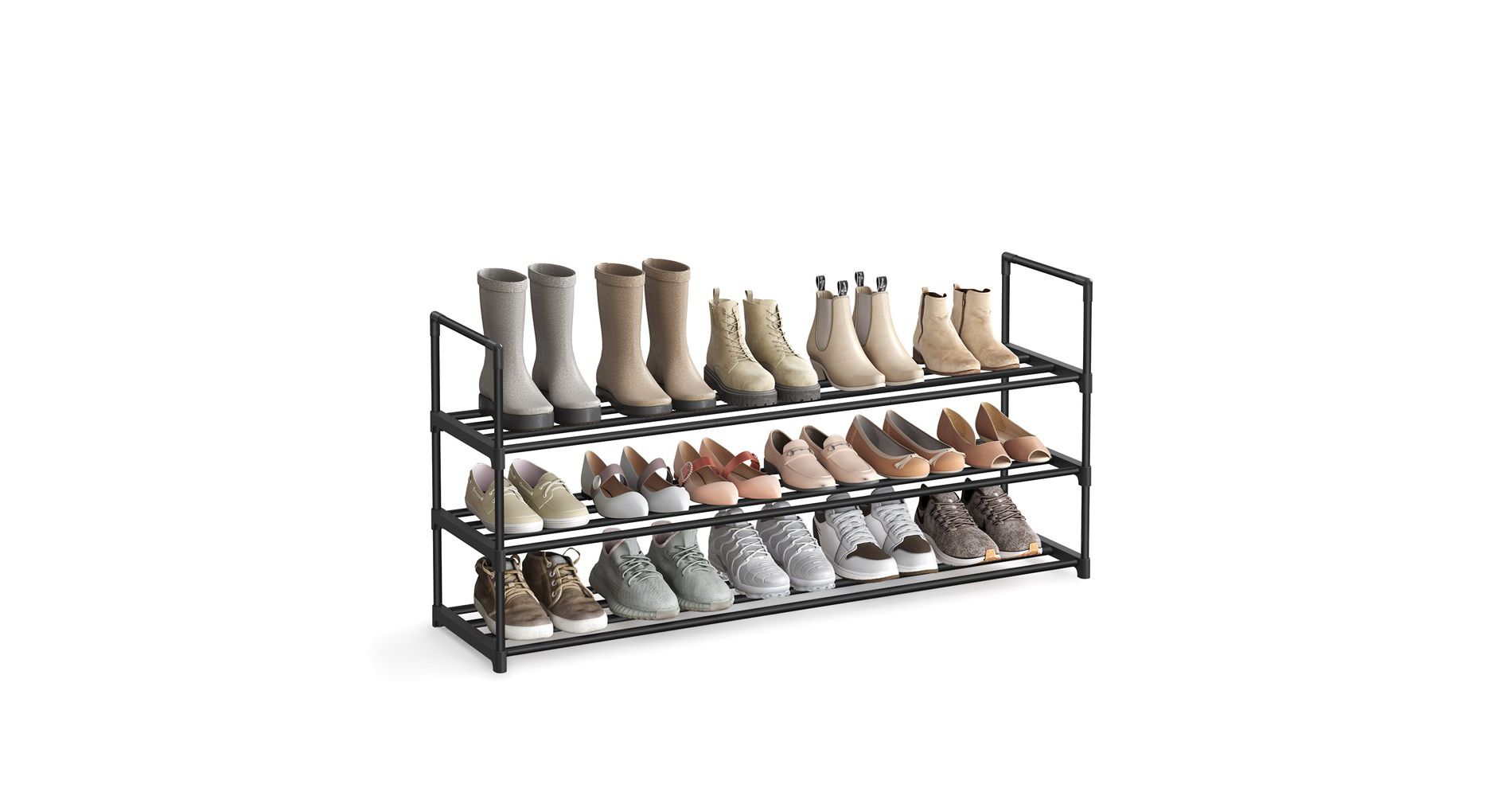SONGMICS Shoe Rack, 3 Tier Shoe Organizer, Metal Shoe Storage Shelf
