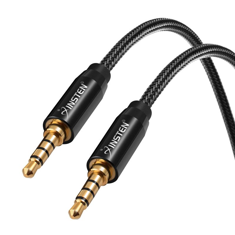 Insten 3.5mm Audio Cable, Male to Male, TRRS Stereo with Microphone, Nylon Braided Jacket, 10 Feet, Black, 4 of 8