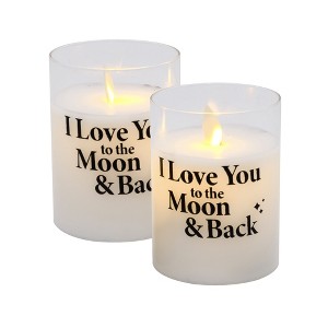 LumaBase Battery-Operated LED Glass Candles, I Love You to the Moon and Back - Set of 2 - 1 of 4