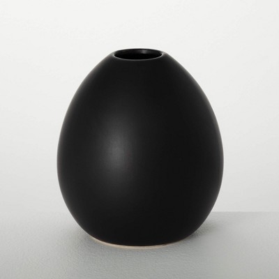Sullivans Modern Matte Black Oval Vase; 7.5" Tall