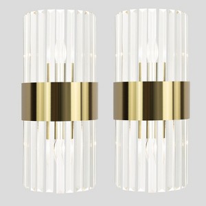 Claxy Crystal Wall Sconces Set of 2 Brass Gold Wall Light Fixture - 1 of 4