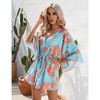 Womens V Neck Dress Front Button Down Duster V Neck Floral Mini Dress with Waist Drawstring Printed Flowy Robe Dress,Black - S - 3 of 4
