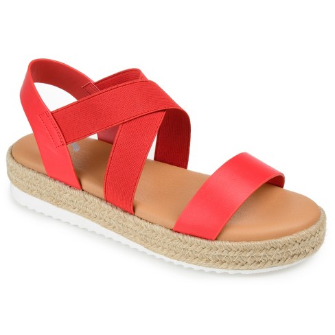 Journee Collection Womens Caroline Tru Comfort Foam Espadrille Sliver Wedge  Sandals Red 6.5