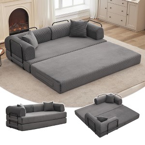 78.7" 4-in-1 Convertible Sleeper Sofa Bed, Corduroy Folding Futon Couch with Fixed-Shape Frame, Boneless Foam & Pillow - 1 of 4