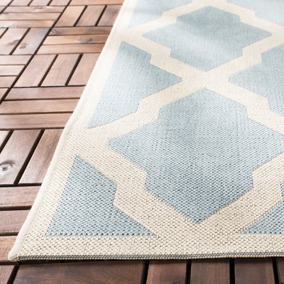 Leonida Trellis Aqua & Cream Round Outdoor Rug, 36" Diameter