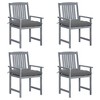 vidaXL Farmhouse-Style Gray Patio Chairs - Set of 4 with Cushions - Sturdy Acacia Wood Construction - Comfort & Durability for Outdoor Use - 2 of 4