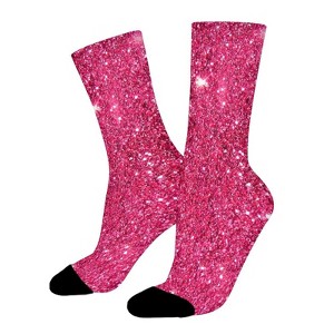 Hot Pink Glitter Women Printed Crew Socks Funny Funky Socks Soft Polyester Novelty Gifts for Artists Men - 1 of 1
