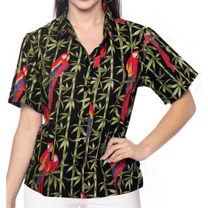 LA LEELA Women's Button Down Short Sleeve Summer Vacation Blouses Surfing Blouse Holiday Club Aloha Party Tops Hawaiian Shirts - 1 of 4