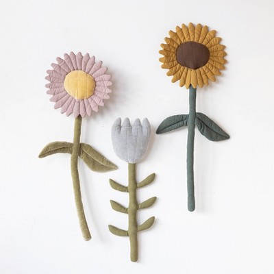 Set of 3 Multicolor Cotton Flower Wall Hangings