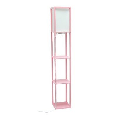 Light Pink Etagere Floor Lamp with USB Ports and Linen Shade