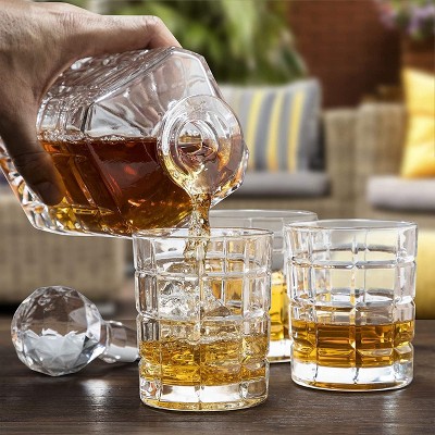 Regal Trunk Crystal Whiskey Decanter Set with Square Engraved Tumblers