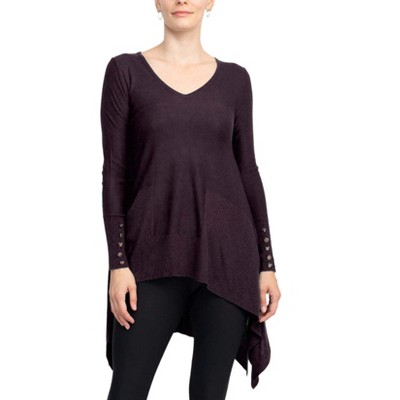 EG PRO V-Neck Long Sleeve High Low Hem Knit Top
