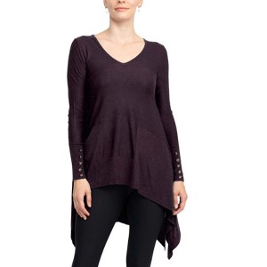 EG PRO V-Neck Long Sleeve High Low Hem Knit Top Plumnoir L - 1 of 4