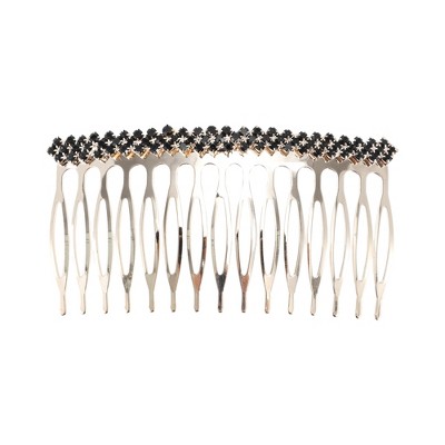 Unique Bargains Women's Three Row Rhinestones Hair Comb Insertion Tool Black 1 Pc