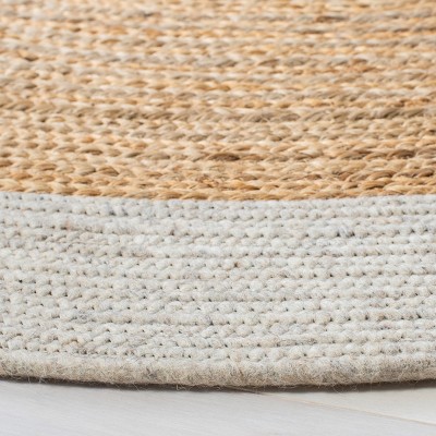 Handmade Beige and Natural Round Wool Cotton Rug, 5' x 5'