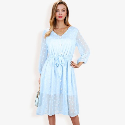 Anna-Kaci Women's 3/4 Sleeve Button Down Dress With Tie Waist