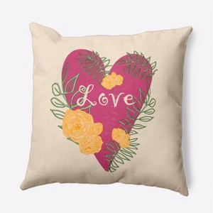 16"x16" Valentine's Day Love and Roses Square Throw Pillow Pink - e by design: Indoor Decorative, Polyester - 1 of 4