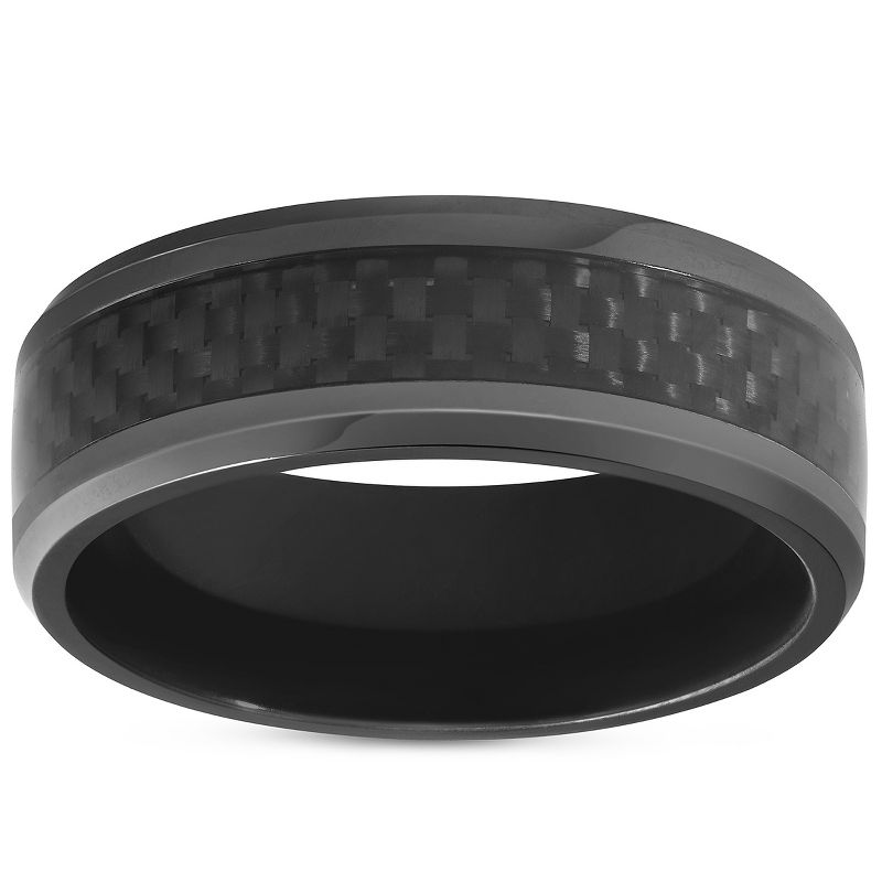 Pompeii3 Black Titanium 8mm Beveled Band with Black Carbon Fiber Inlay Comfort Fit, 4 of 6