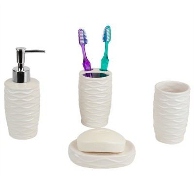 Home Basics Curves 4 Piece Bath Accessory Set, White