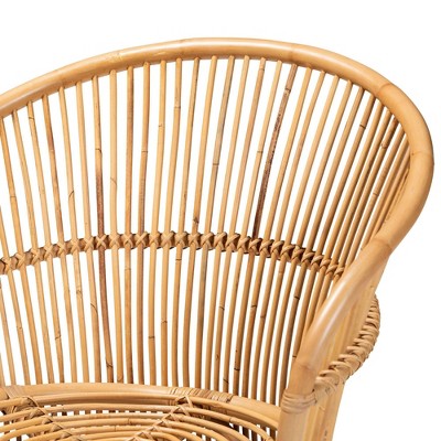 Narva 25" Brown Leather and Rattan Handcrafted Accent Chair