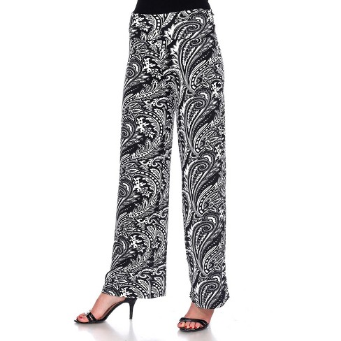 Women's Paisley Printed Palazzo Pants Black Large - White Mark