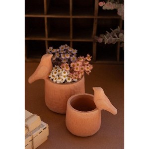 Bird Accent Concrete Planter 2x Set of 2 – Terracotta Pots 8.25" Tall by Kalalou - 1 of 3