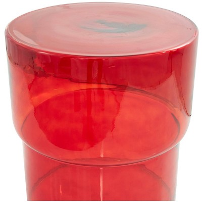 Cherry Red Round Glass Drum End Table