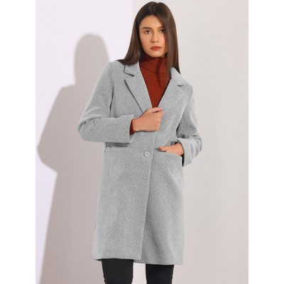 Женские куртки Allegra K Women's Striped Notched Lapel Collar Single Breasted Outerwear Coat Grey X-Large — фото 2