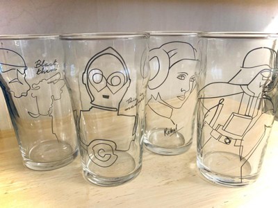 JoyJolt Striking Sketch Art Star Wars Pint Glasses - Set of 4  Pint Glass Capacity Traditional Drinking Glasses. Oversized Darth Vader  C-3PO Stormtrooper Princess Leia Drinking Glasses Set: Beer Glasses