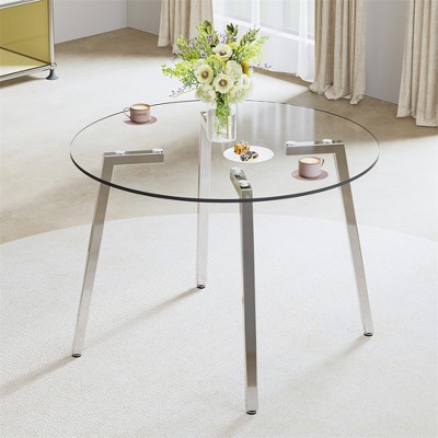 Coffee Table, Modern Minimalist Style Circular Transparent Tempered Glass Table, Tempered Glass Tabletop, Metal Table Legs