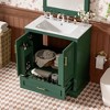 FAMYYT 30 in. Single Sink Freestanding Green Bath Vanity with White Ceramic Top, Divided Drawers, Door Racks - 3 of 4