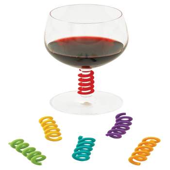 Stem Spring: Set of 6 Multicolored coil shaped Silicone Wine Glass Marker Charms by True Zoo