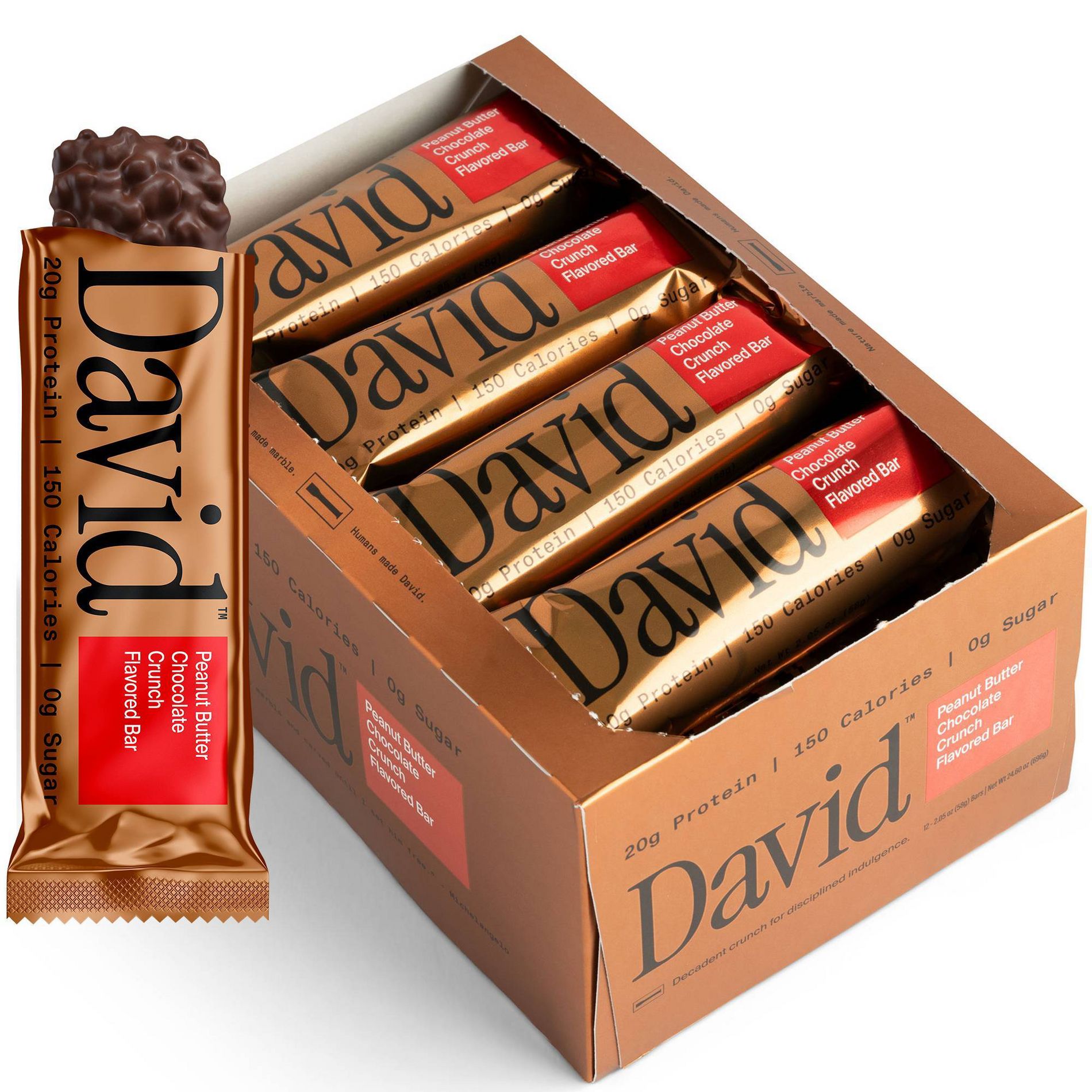 David Protein Bronze Peanut Butter Chocolate Crunch High Protein Bars - 20g Protein - 12ct