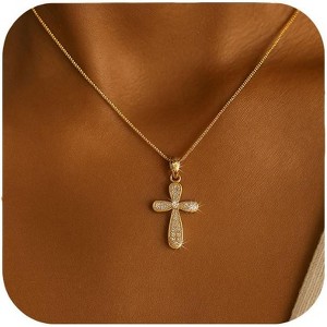Gold Plated Cross Necklace for Women, Dainty Cubic Zirconia Faith Jewelry Gift - 1 of 4