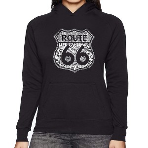 LA Pop Art Women's Word Art Hooded Sweatshirt -Route 66 - Life is a Highway - 1 of 4