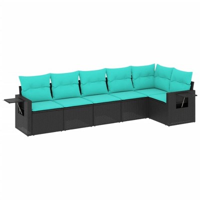 vidaXL Patio Sofa Set Black, Blue PE Rattan, Powder-Coated Steel Large - Black and Blue Without Table