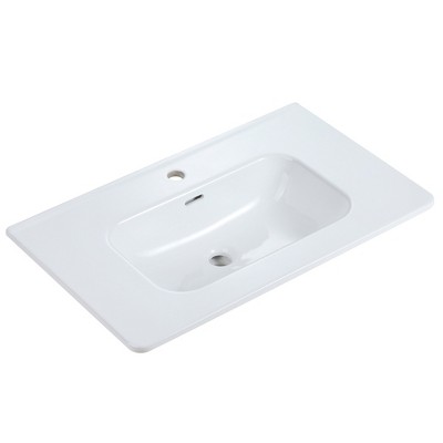Vynxaria 29.92"L x 18.3"W Gloss White One-Piece Ceramic Bathroom Sink Countertop Basin