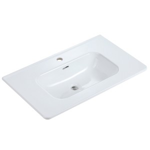 Vynxaria 29.92"L x 18.3"W Gloss White One-Piece Ceramic Bathroom Sink Countertop Basin - 1 of 4