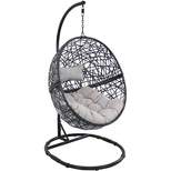 Sunnydaze Outdoor Resin Wicker Jackson Hanging Basket Egg Chair Swing with Cushions, Headrest, and Steel Stand Set - 3pc