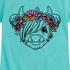 Girls' - Instant Message - Highland Cow Flower Crown Fitted Short Sleeve Graphic T-Shirt - 2 of 4